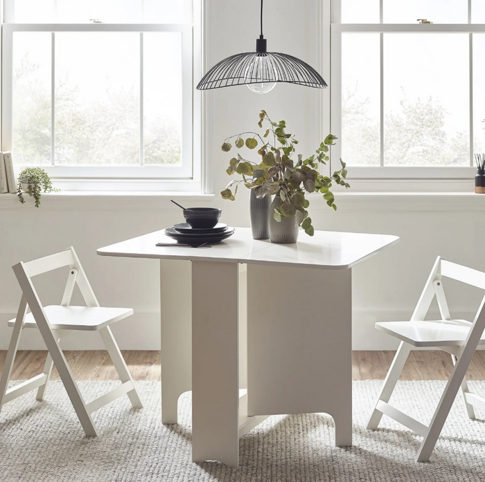 Gatan Gateleg Table and 2 Chairs - White