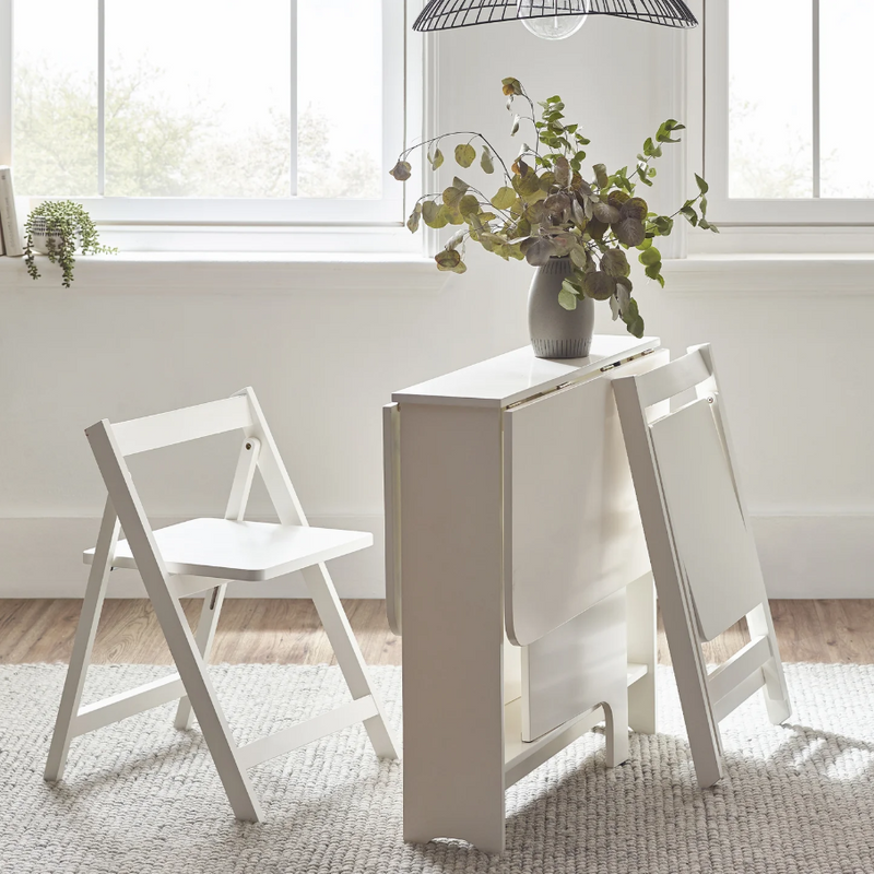 Gatan Gateleg Table and 2 Chairs - White
