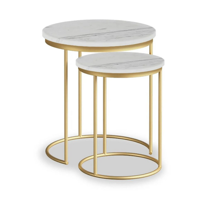Marmaris Occasional Tables - Gold/White Marble