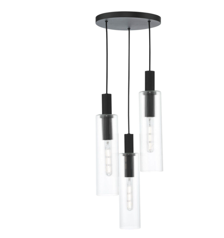 Ruben Lighting Collection - Satin Black and Ribbed Glass