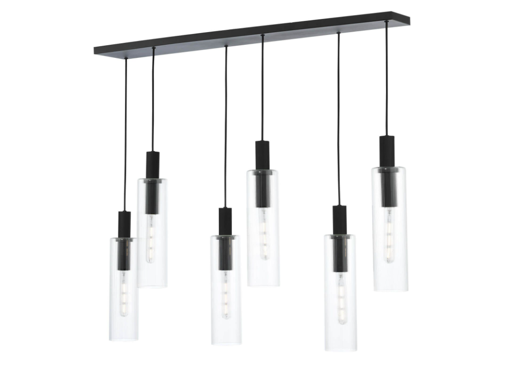 Ruben Lighting Collection - Satin Black and Ribbed Glass
