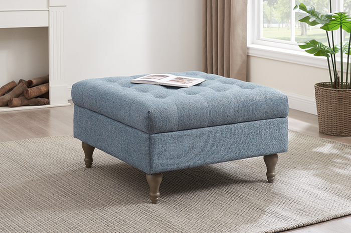 Abbott Button Storage Ottoman - Blue