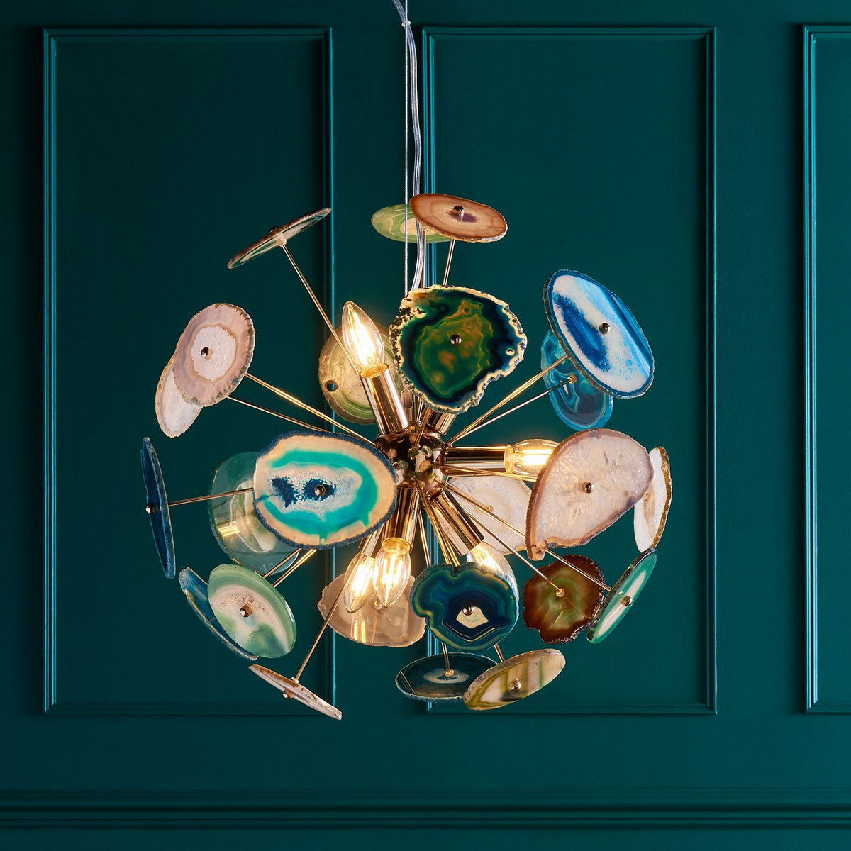 Achates 9 Light Pendant - Gold Agate Stone
