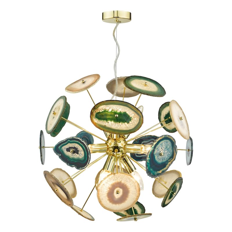 Achates 9 Light Pendant - Gold Agate Stone