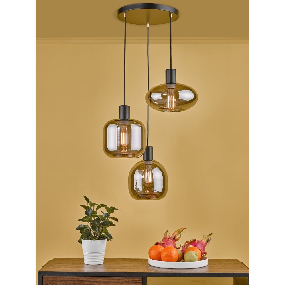 Aiden Cluster Pendant - Satin Black/Smoked Glass