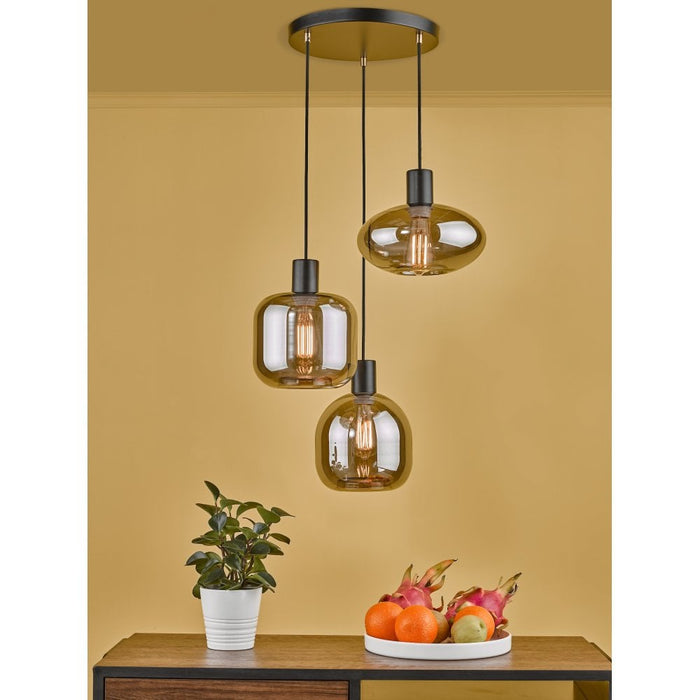 Aiden Cluster Pendant - Satin Black/Smoked Glass