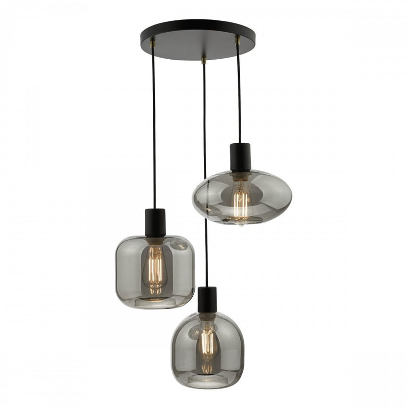 Aiden Cluster Pendant - Satin Black/Smoked Glass