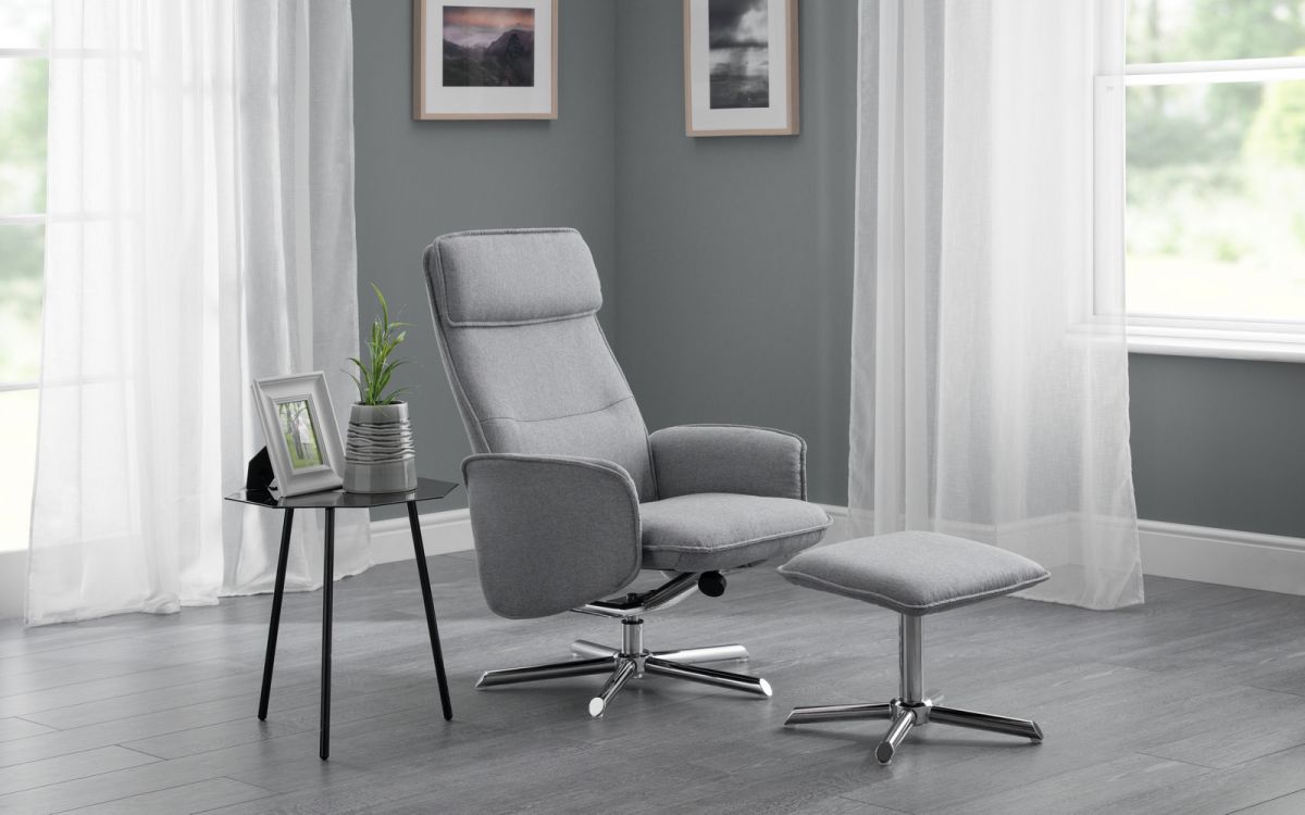 Aria Recliner and Stool - Grey Linen