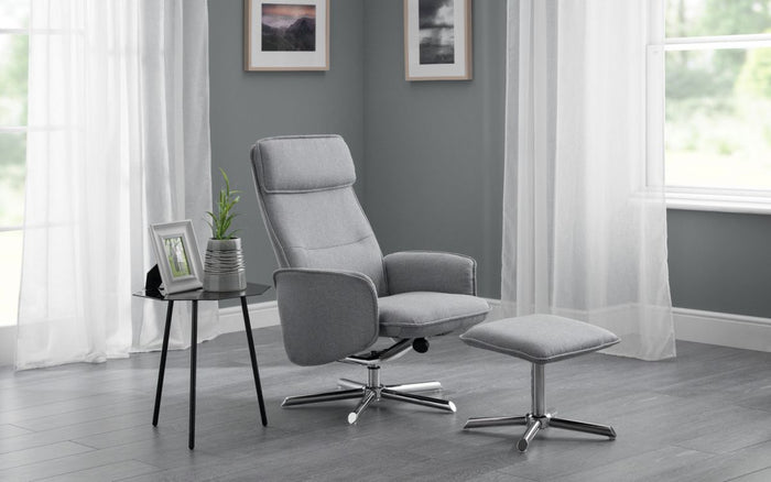Aria Recliner and Stool - Grey Linen