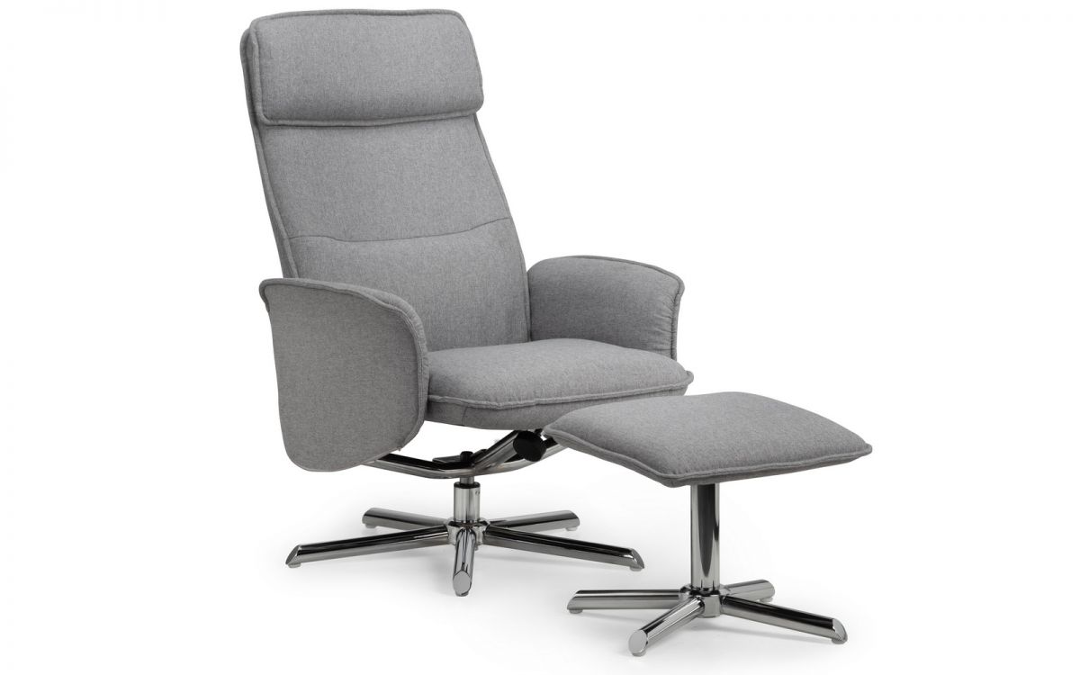Aria Recliner and Stool - Grey Linen