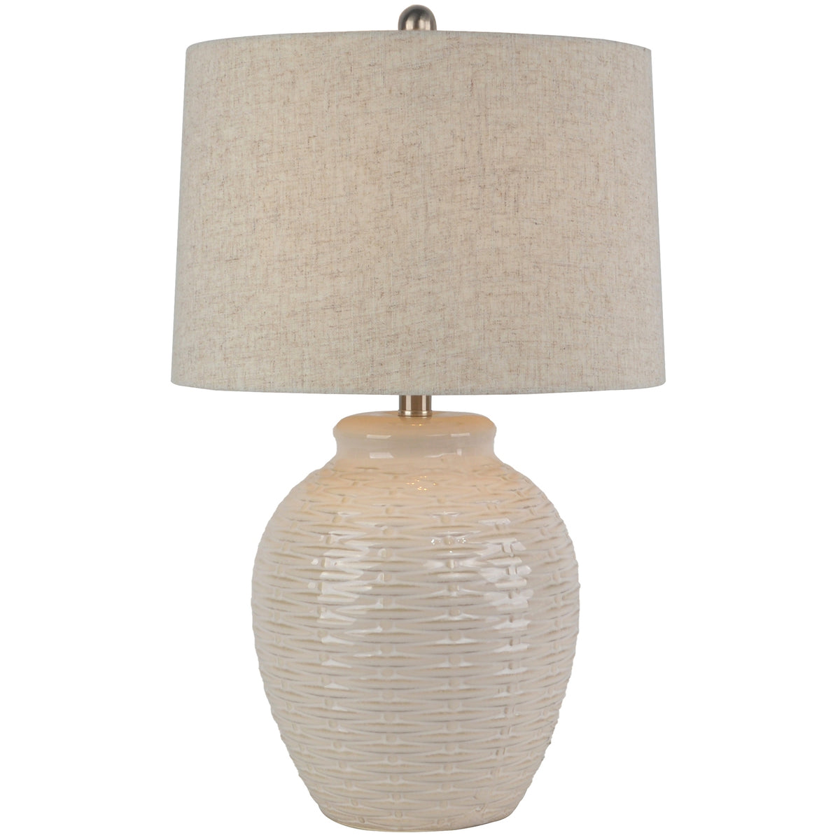 Basketweave Ceramic Table Lamp With Linen Shade