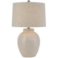 Basketweave Ceramic Table Lamp With Linen Shade