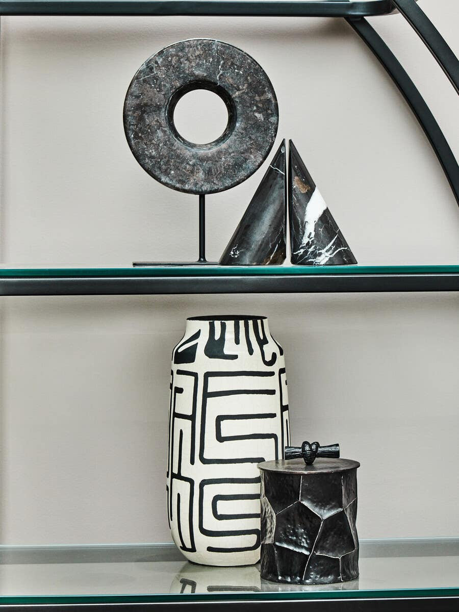 Barren Earthenware White And Black Hand Painted Vase