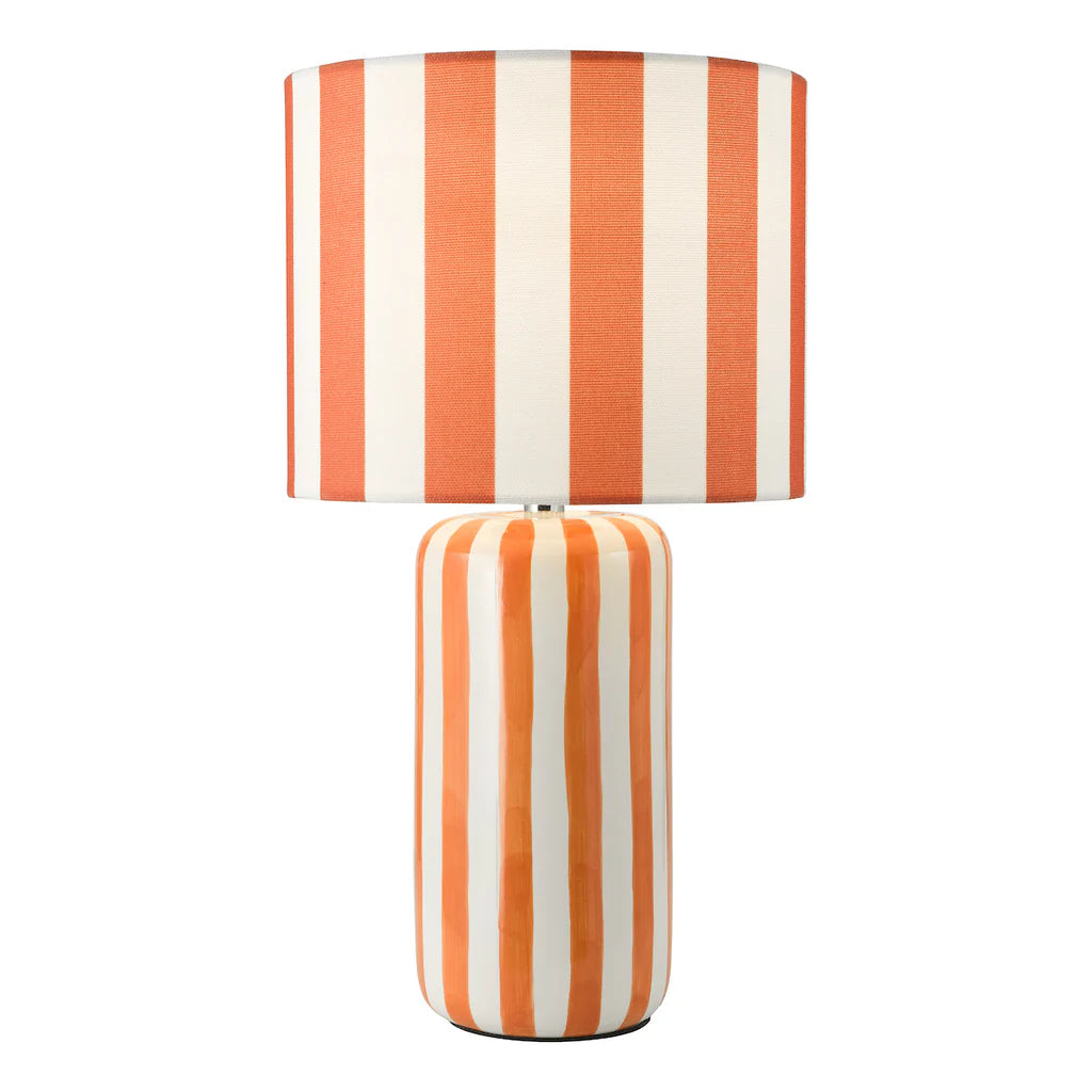 Cicada Table Lamp Orange Ceramic and Polished Chrome With Shade