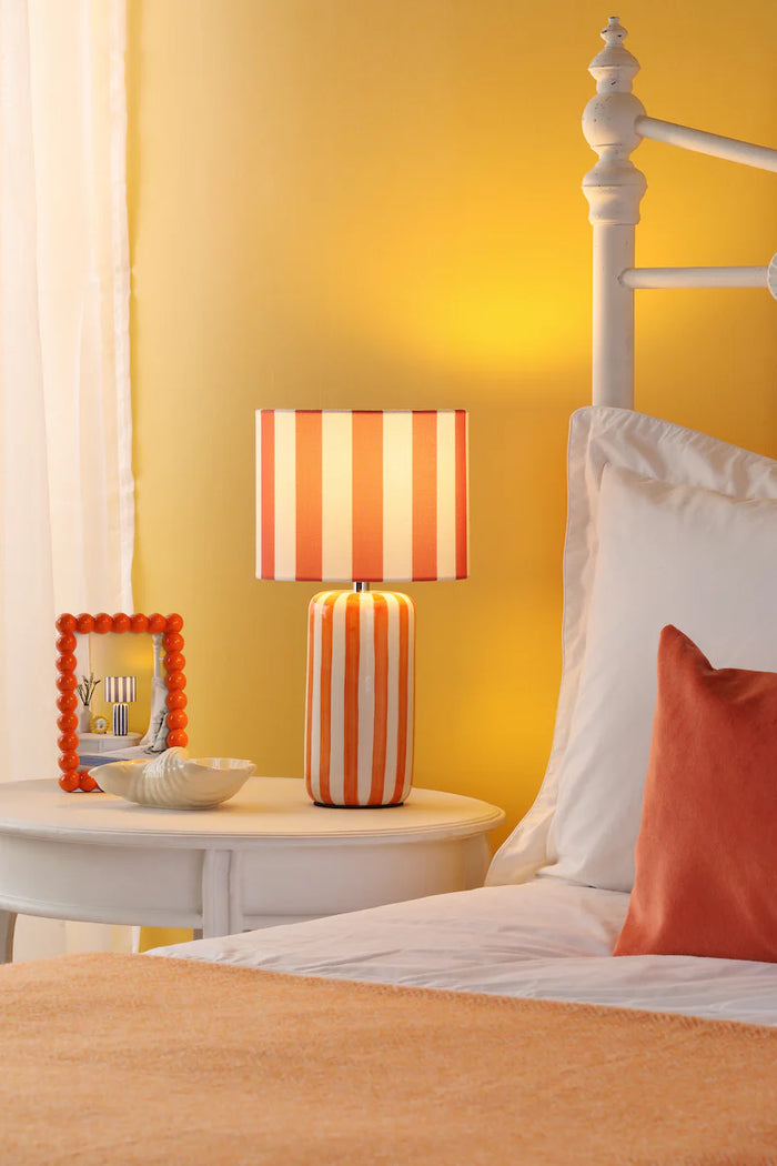 Cicada Table Lamp Orange Ceramic and Polished Chrome With Shade