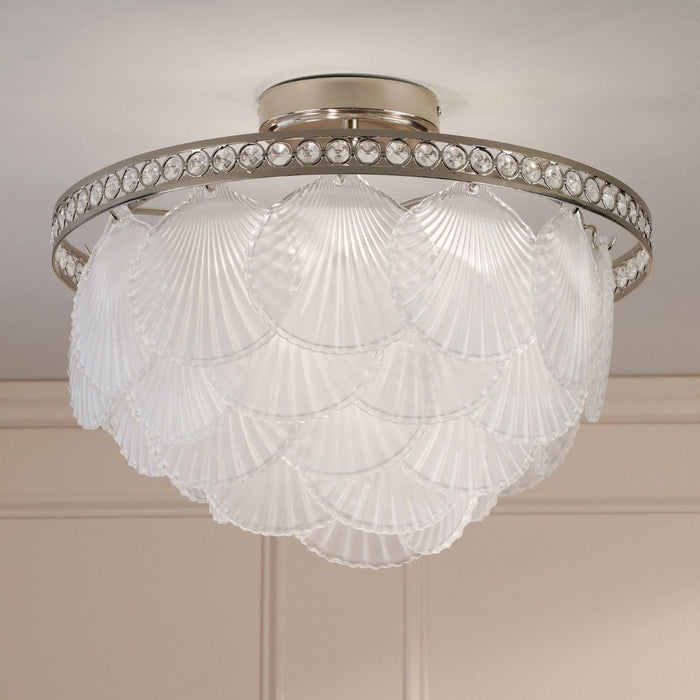 Laura Ashley Caverton 4 Light Semi-Flush Polished Nickel and White Glass