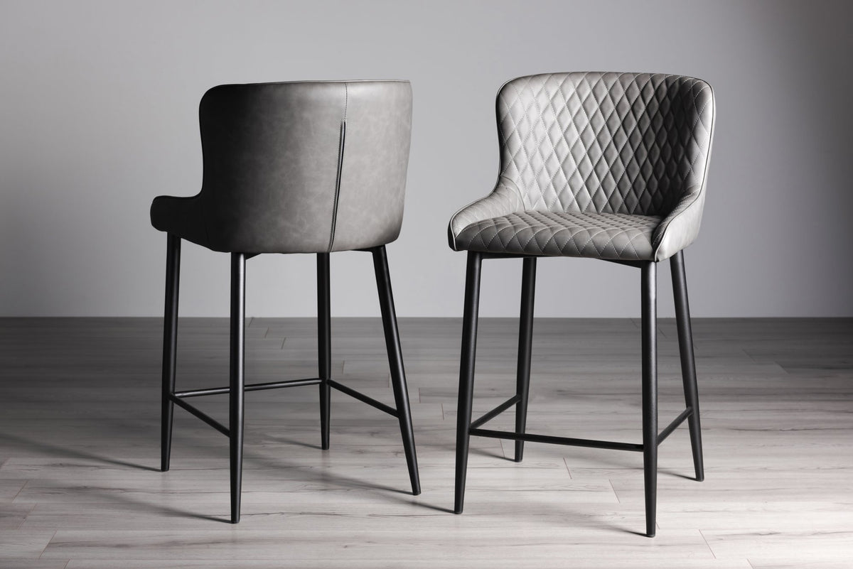 Cezanne Bar Stool (pair) - Dark Grey Faux Leather/Black