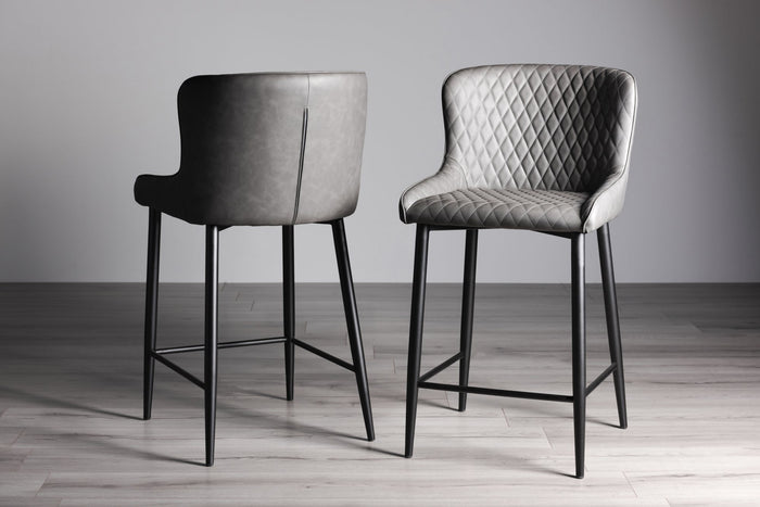 Cezanne Bar Stool (pair) - Dark Grey Faux Leather/Black