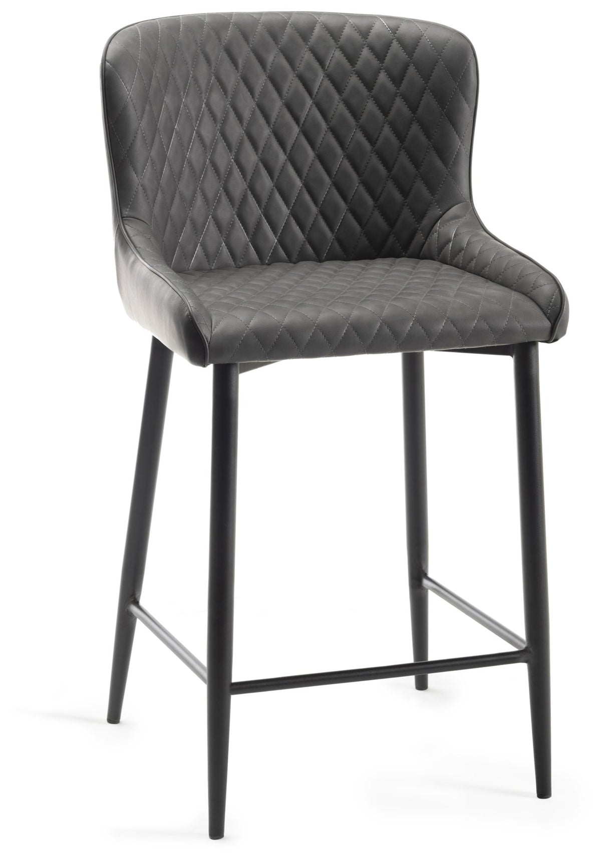 Cezanne Bar Stool (pair) - Dark Grey Faux Leather/Black
