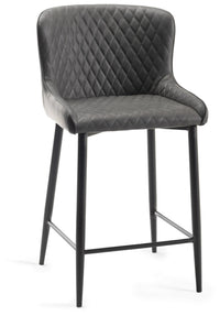 Cezanne Bar Stool (pair) - Dark Grey Faux Leather/Black