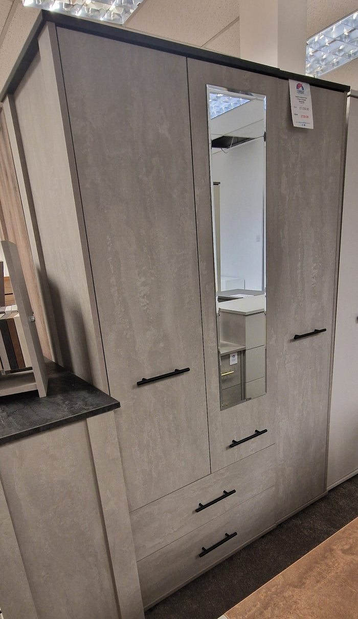*CLEARANCE* Heart 3 Door 2 Drawer Wardrobe - Charcoal/Concrete