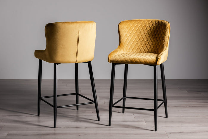 Cezanne Bar Stool (pair) - Mustard Velvet/Black