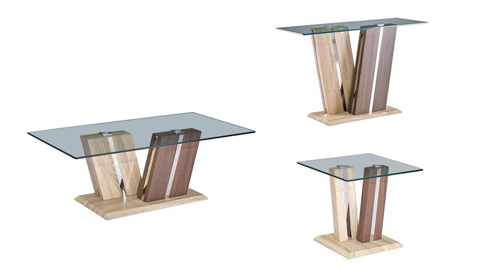 Craft Occasional Tables - Two Tone Wood and Clear Glass