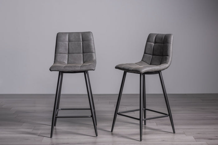 Lewis Bar Stool (pair) - Dark Grey Faux Leather