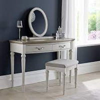 *CLEARANCE* Montreaux Dressing Table, Stool, and Mirror - Grey Washed Oak and Soft Grey