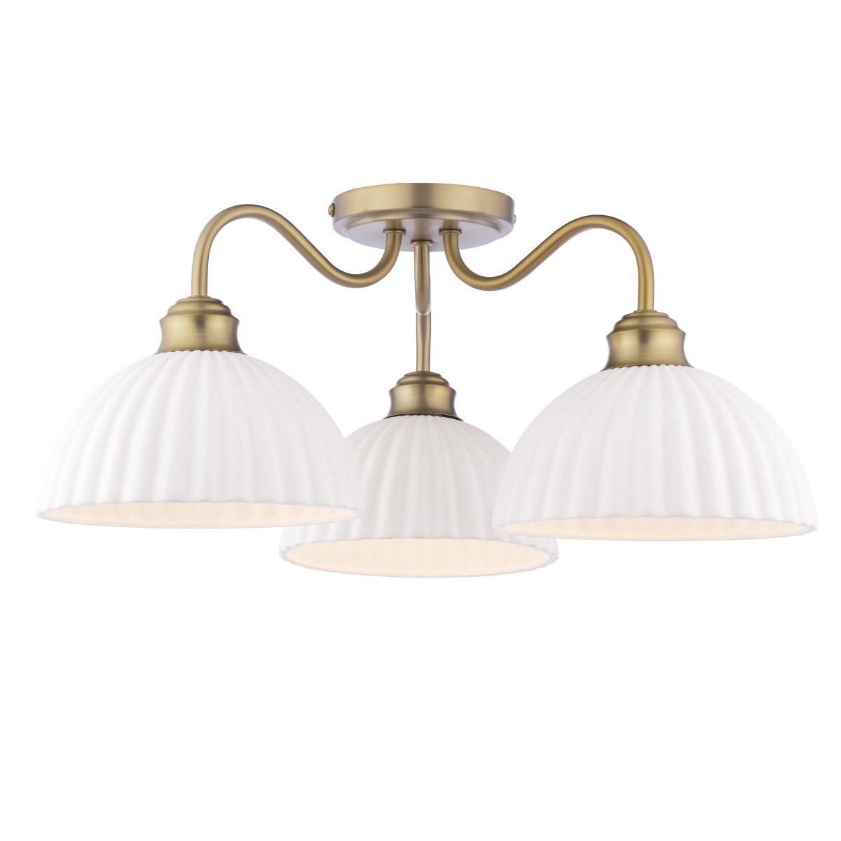 Laura Ashley Durford 3 Light Semi-Flush Matt Antique Brass and White