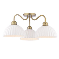 Laura Ashley Durford 3 Light Semi-Flush Matt Antique Brass and White