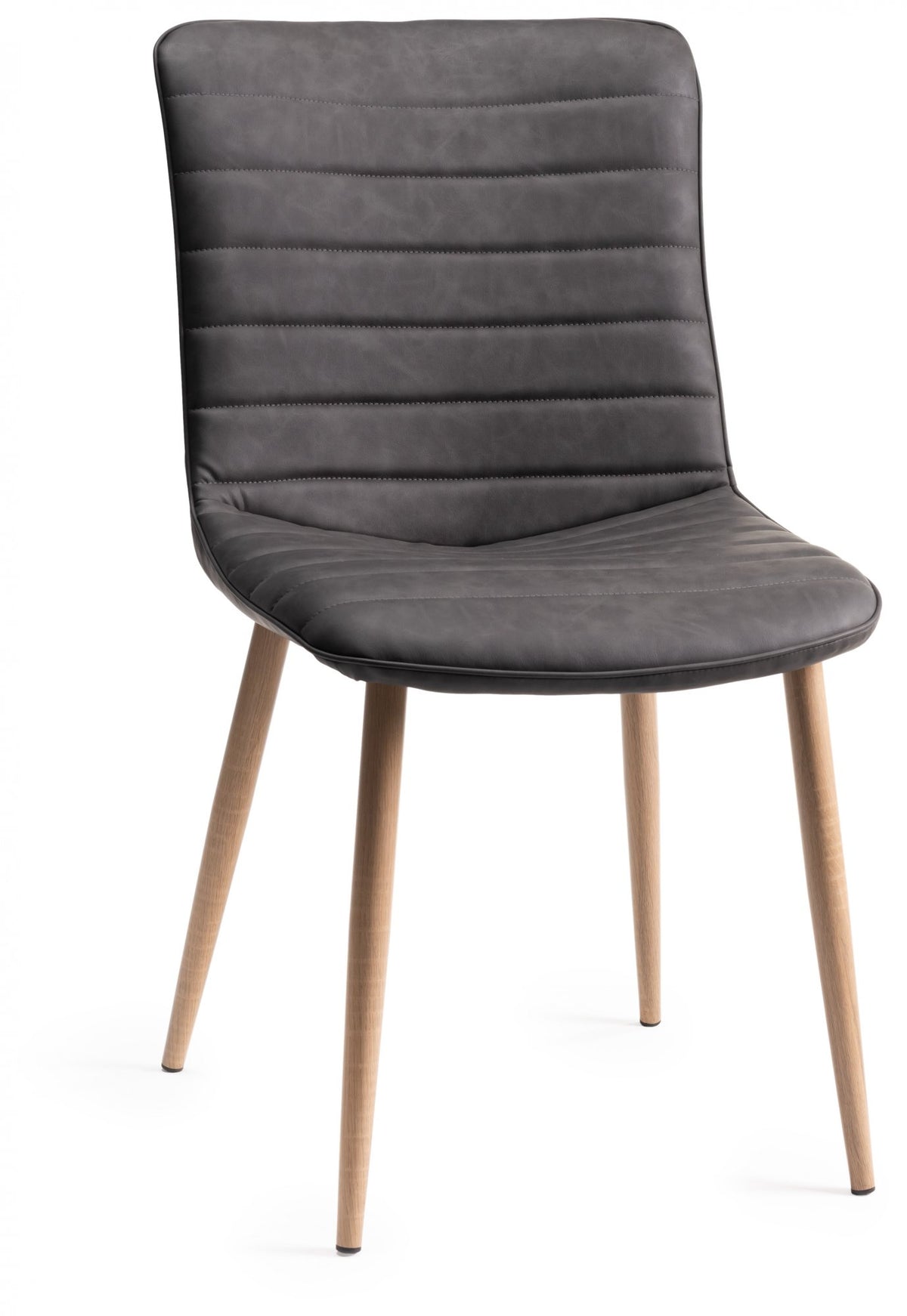 Eriksen Dining Chair (pair) - Dark Grey Faux Leather/Rustic Oak