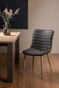 Eriksen Dining Chair (pair) - Dark Grey Faux Leather/Rustic Oak
