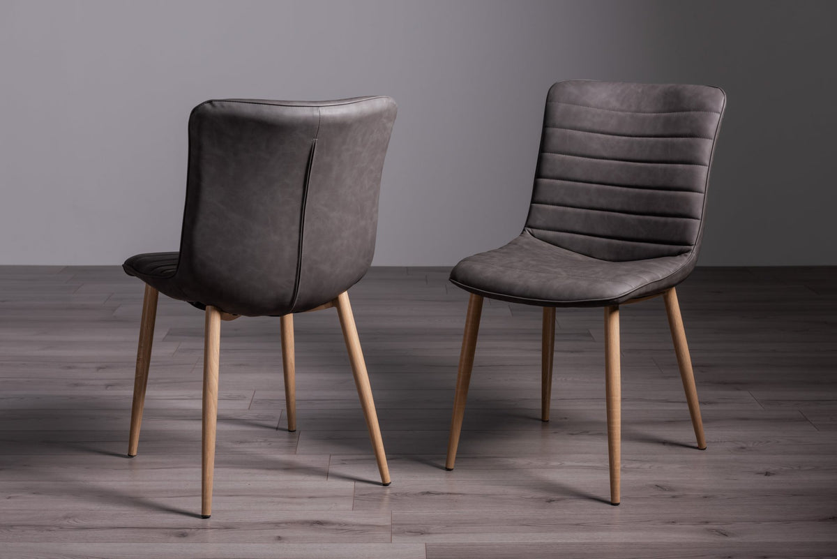 Eriksen Dining Chair (pair) - Dark Grey Faux Leather/Rustic Oak