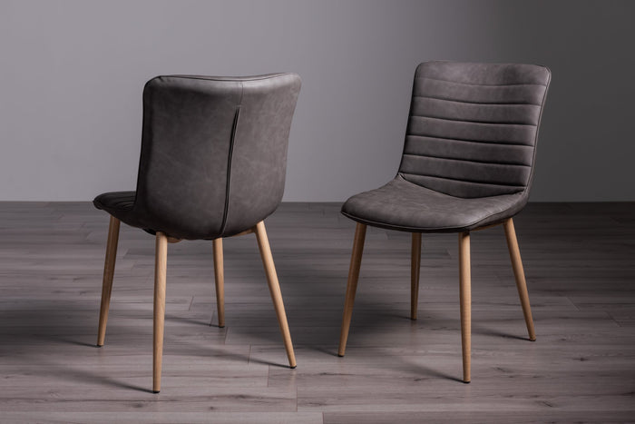 Eriksen Dining Chair (pair) - Dark Grey Faux Leather/Rustic Oak