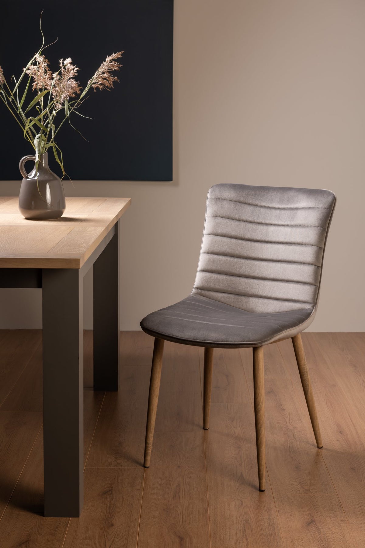 Eriksen Dining Chair (pair) - Grey Velvet/Rustic Oak