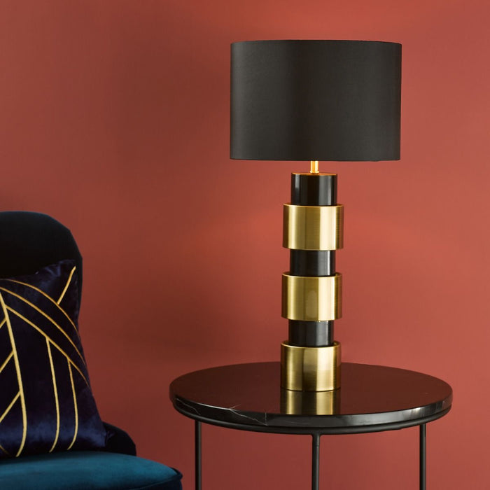 Elwyn Table Lamp Satin Gold and Satin Black With Shade