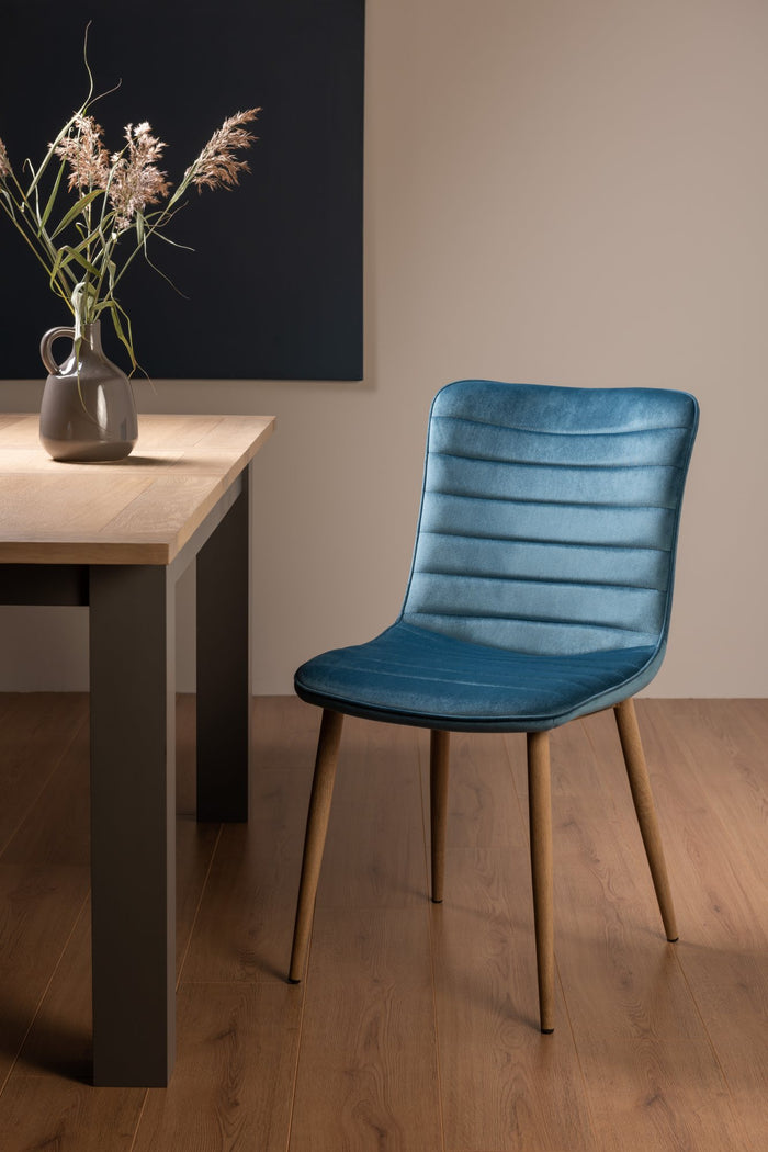 Eriksen Dining Chair (pair) - Petrol Blue Velvet/Rustic Oak