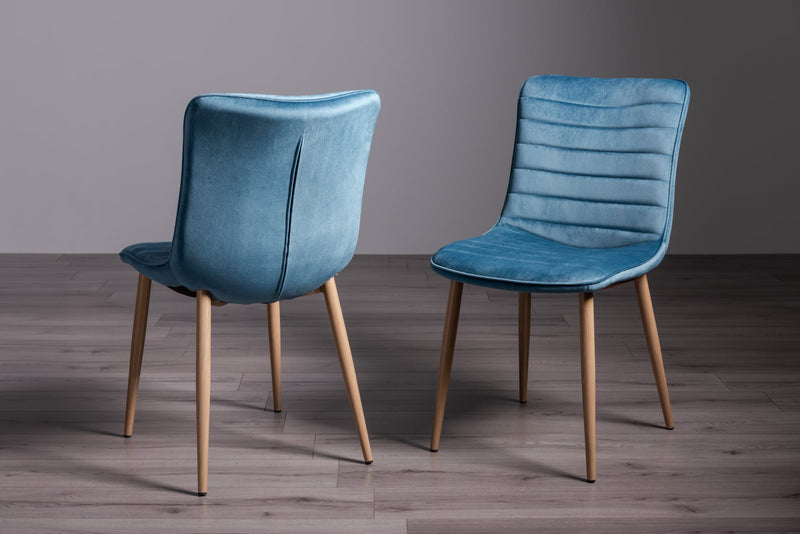 Eriksen Dining Chair (pair) - Petrol Blue Velvet/Rustic Oak
