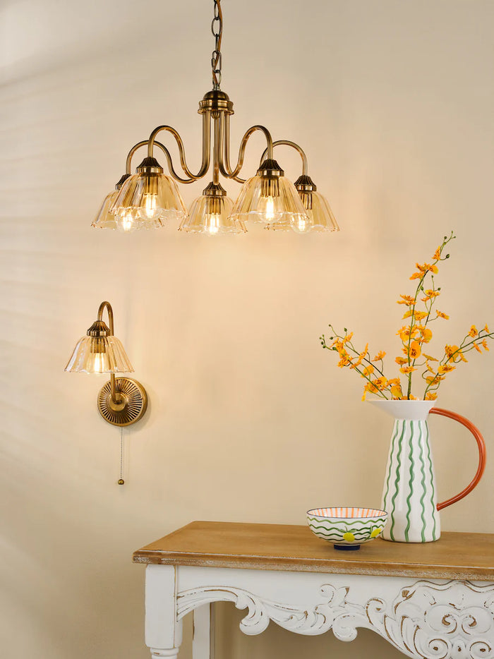 Erika Lighting Collection - Antique Bronze and Amber Glass