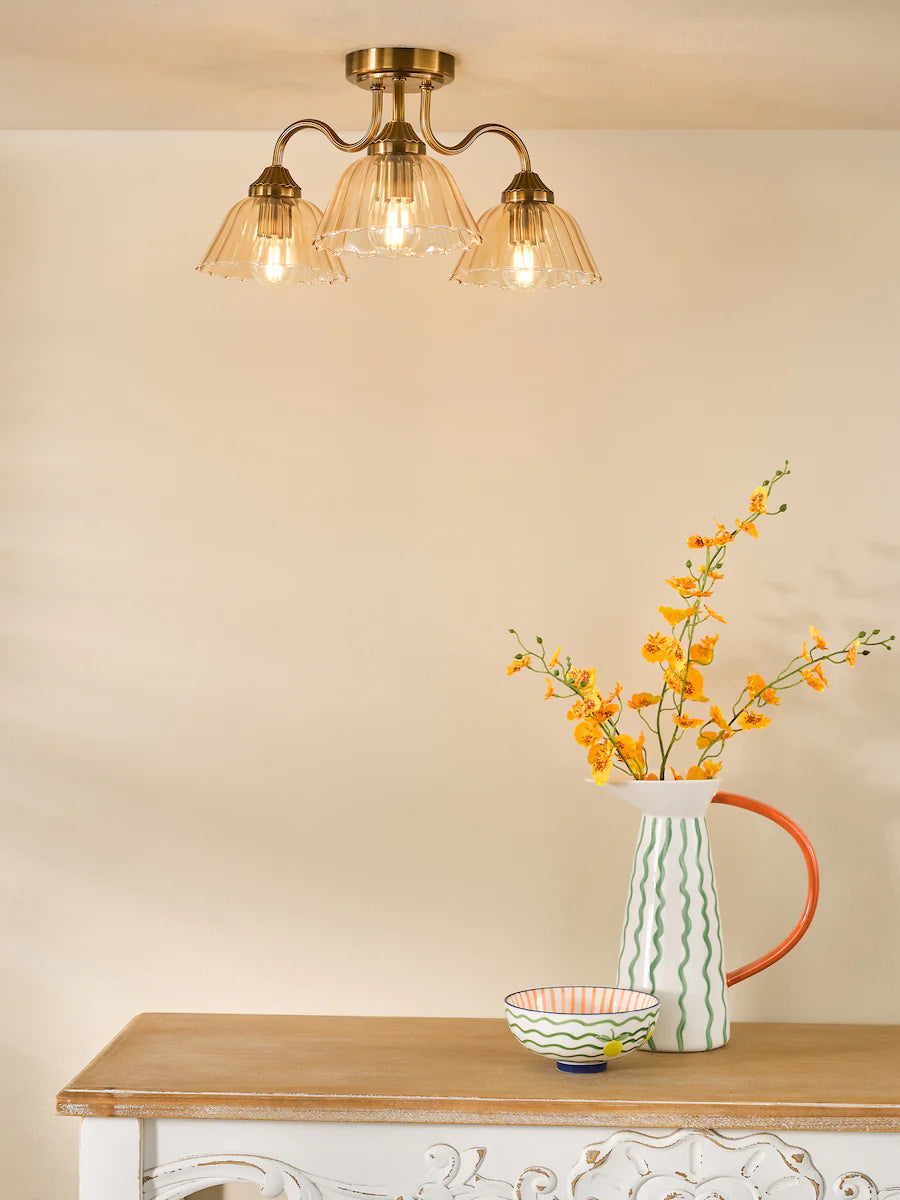 Erika Lighting Collection - Antique Bronze and Amber Glass