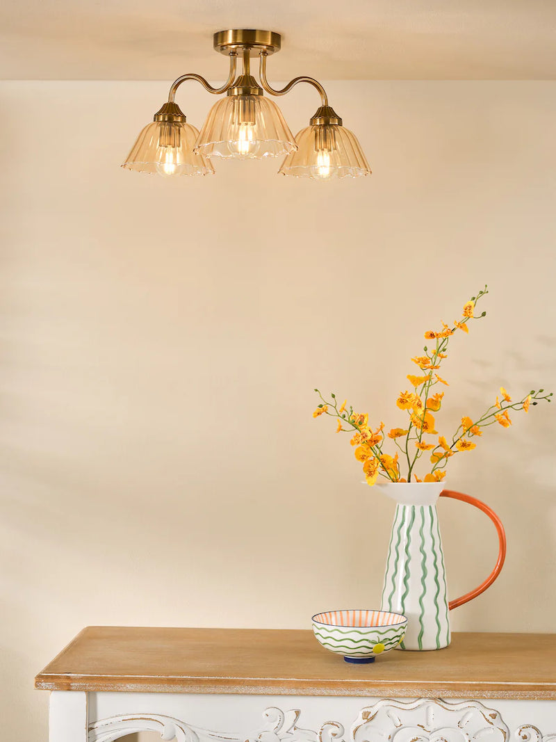 Erika Lighting Collection - Antique Bronze and Amber Glass