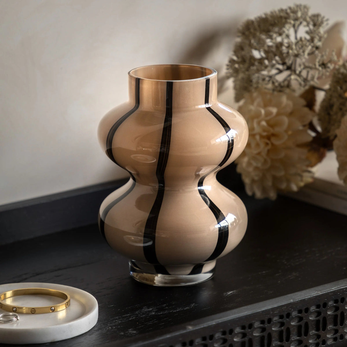 Forma Swirl Glass Vase Camel & Black