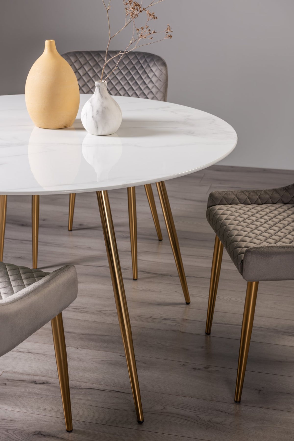 Francesca Dining Table - White Marble Effect/Matt Gold