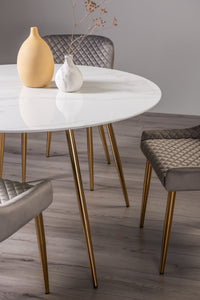 Francesca Dining Table - White Marble Effect/Matt Gold