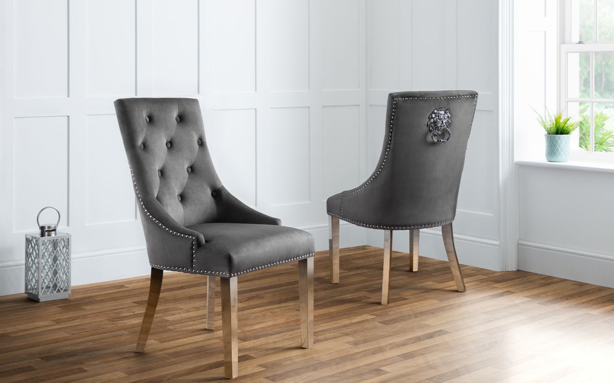 Gladstone Lion Head Chair - Grey Velvet