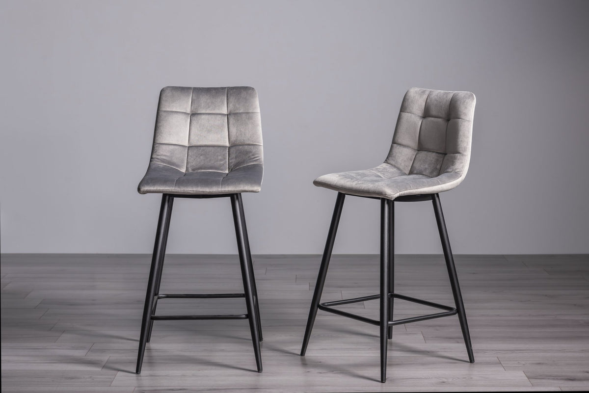 Mondrian Bar Stool (pair) - Grey Velvet