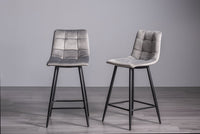 Mondrian Bar Stool (pair) - Grey Velvet