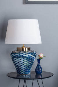 Joy Table Lamp Blue/White Fish Motif With Shade