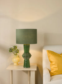Lagle Table Lamp Green Ceramic and Antique Brass With Shade
